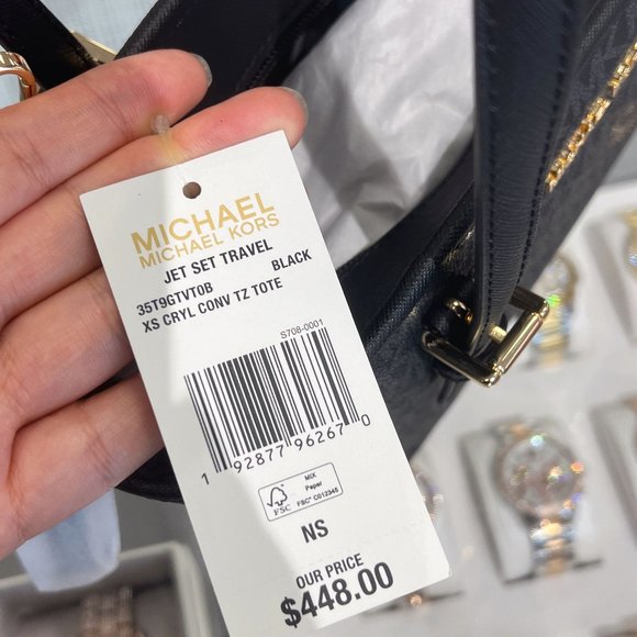 MICHAEL KORS JET SET XS CARRYALL TOTE MK LOGO SIGNATURE CROSSBODY BLACK GOLD - Picture 5 of 6